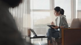 Future of workforce work hybrid anywhere workplace for Gen Z talent. Young adult asia people sit relax video call talk online telework or study MBA class at coffee shop cafes. Happy digital nomad job. - Powered by Shutterstock - Get 15% off with code: PIKWIZARD15