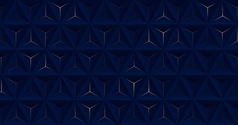 4k Abstract luxury navy blue gradient backgrounds with triangles golden metallic stripes. Geometric graphic motion animation. Seamless looping dark backdrop. Simple elegant universal minimal 3d BG Stockvideo