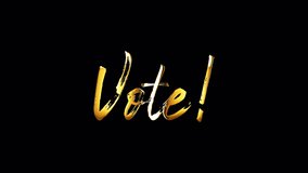 VOTE word golden text with light motion animation element effect. 4K seamless loop isolated transparent video animation text with alpha channel using Quicktime Apple prores 444.