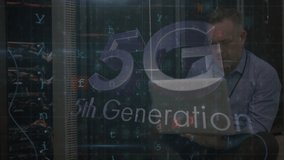 Animation of 5g generation text over caucasian male server room worker. Global science, connections, data processing and digital interface concept digitally generated video. - Powered by Shutterstock - Get 15% off with code: PIKWIZARD15