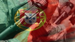 Animation of flag of portugal over diverse male soldiers. National flags and patriotism concept digitally generated video. - Powered by Shutterstock - Get 15% off with code: PIKWIZARD15