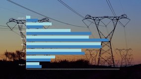 Animation of financial data processing over electricity pylons. Global ecology, finances and digital interface concept digitally generated video. - Powered by Shutterstock - Get 15% off with code: PIKWIZARD15