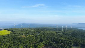 Aerial view video wind mill farm Eco power green power