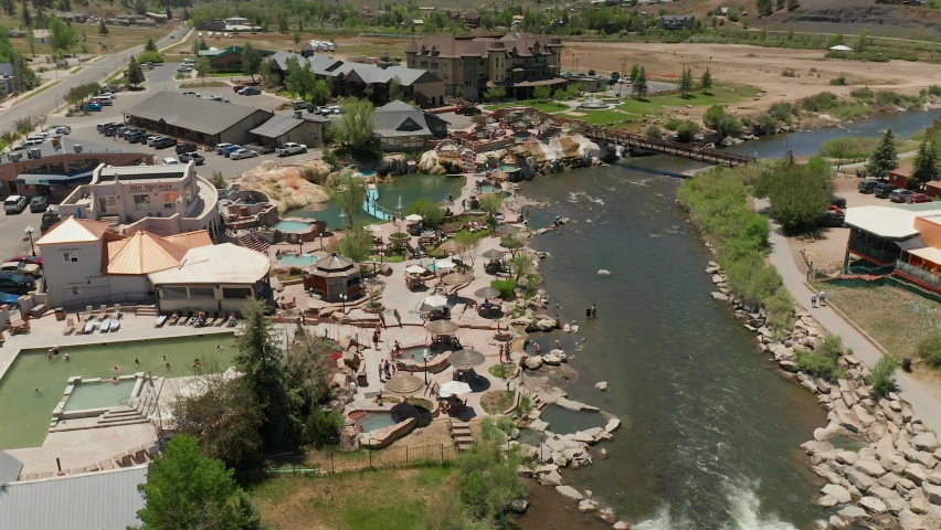Aerial view over Bath House hot springs in Pagosa Springs, CO