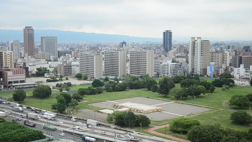Aerial view of traffic road at Osaka, Japan
