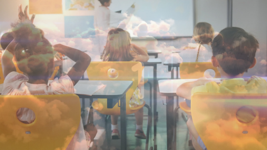 Animation of network of connections and growing number over diverse schoolchildren and teacher. Global education, connections and digital interface concept digitally generated video. - Powered by Shutterstock - Get 15% off with code: PIKWIZARD15