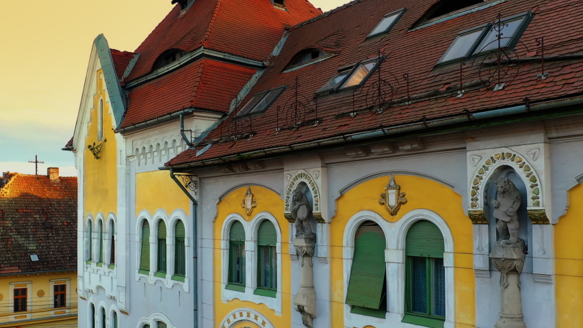 Historical buildings and old square from Timisoara city, Romania. CCA. 2020 - during the COVID-19 pandemic.