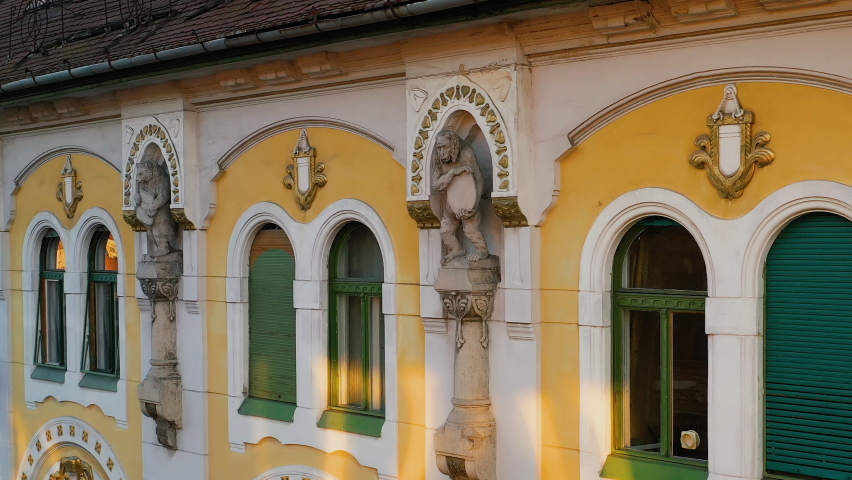 Historical buildings and old square from Timisoara city, Romania. CCA. 2020 - during the COVID-19 pandemic.