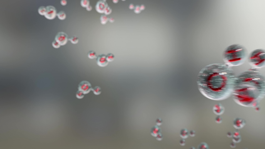 Water molecules, Molecular chemical formula H2O,  odorless, Ball and Stick chemical structure model, Macro Liquid Bubbles, particles inside droplet, 3d render | Shutterstock HD Video #1091902591