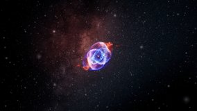 Fly towards the Cat's Eye Nebula in the northern constellation of Draco. Zooming into the Cat's Eye Nebula. - Powered by Shutterstock - Get 15% off with code: PIKWIZARD15