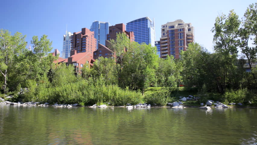 Highrises in Calgary, Alberta, view from Prince Island Park