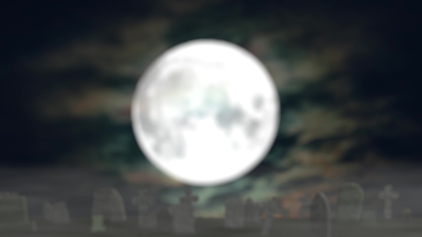 Creepy black hand of the zombie rises up from the ground on graveyard background in moonlight night 3d 4k animation for Halloween