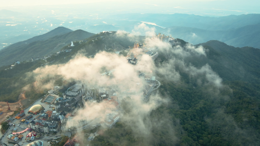 Aerial view of french village Bana hills , Da nang Vietnam, Slow motion cinematic, 4K footage. | Shutterstock HD Video #1091925489