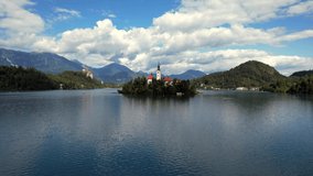 Lake Bled in the town of Bled is a popular tourist destination, and mostly known for the small island in it with the pilgrimage church among other buildings. The church was built in the 17th century.