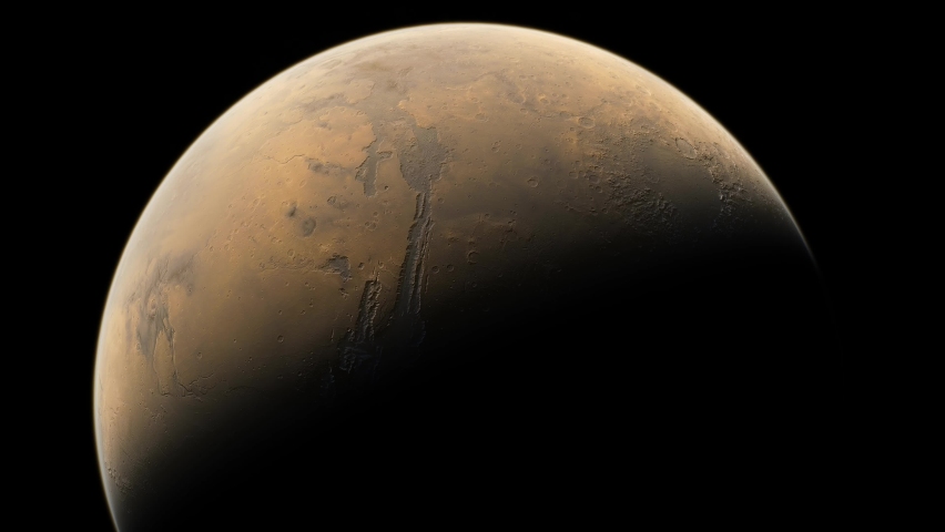 Planet Mars in deep space. spacecraft flies near Mars in the solar system. Cinematic 3d animation of planet Mars Royalty-Free Stock Footage #1091940811