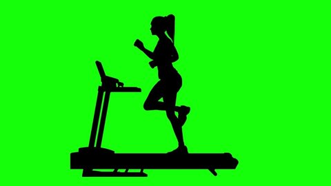 Girl Silhouette Running On Treadmill Green Stock Footage Video (100%