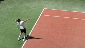 Super slow motion of tennis player hitting the ball in service. Filmed on high speed cinema camera, 1000fps. - Powered by Shutterstock - Get 15% off with code: PIKWIZARD15