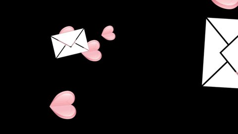 Animation Hearts Emails Over Black Background Stock Footage Video (100% ...