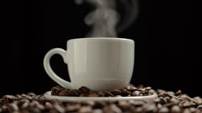 Hot coffee. Coffee cup and coffee beans. Hot ceramic coffee cup with smoke - Powered by Shutterstock - Get 15% off with code: PIKWIZARD15