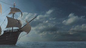 animated historical original reconstructed spanish galleon fleet 16th century expedition sailing in front of islands into the atlantic ocean to circumnavigate the world  - Powered by Shutterstock - Get 15% off with code: PIKWIZARD15