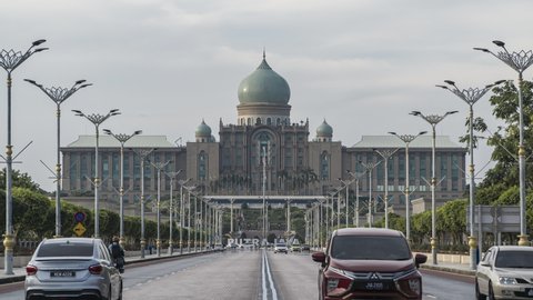 Kuala Lumpur, Malaysia - July 4, 2022 - Time-lapse 4k UHD footage of Prime Minister Office at Putrajaya during sunset