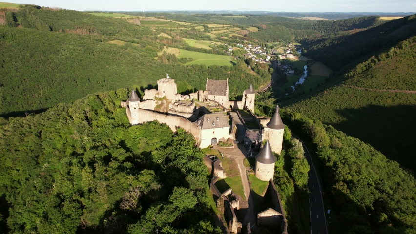 Bourscheid Castle is located near the village of Bourscheid in the north of Luxembourg. It is a medieval castle dating back to Roman times, and it has a circular wall with multiple watch towers.