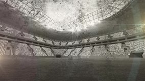 Animation of grey shapes over sport stadium. Sport, competition and celebration concept digitally generated video.