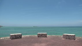 OKINAWA, JAPAN : View of clear sea (beach, ocean) in Okinawa island. Sunny summer daytime shot. Clean water, ecology, environment and earth or holiday, vacation and relaxing resort concept video.