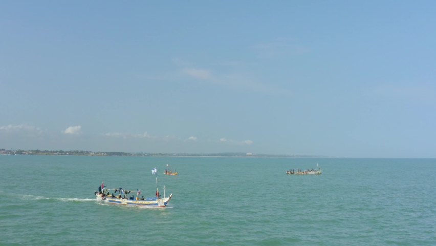 Beautiful shot of canoe or boat with fishermen
