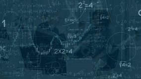 Animation of math formulas over timelapse with diverse businesspeople in office. Business, math, education and technology concept digitally generated video. - Powered by Shutterstock - Get 15% off with code: PIKWIZARD15