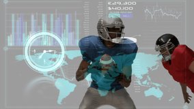 Animation of digital screen over diverse male american football players. Sport, competition, data processing and technology concept digitally generated video. - Powered by Shutterstock - Get 15% off with code: PIKWIZARD15