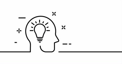 Creative idea. Head, brain, light bulb, think, thought, original, new, man. Thinking concept. One line drawing animation. Motion design. Animated technology logo. Video 4K.の動画素材