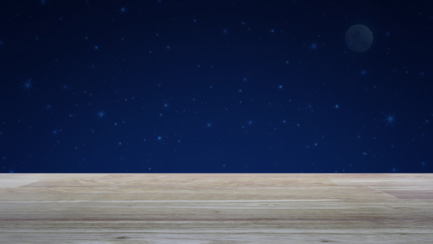 Restaurant cloche flat icon on wooden table over fantasy night sky and moon, Business food delivery online concept