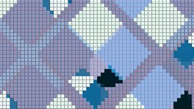 A bright stained glass window made of small squares. Motion.Multicolored pixels in animation drawing patterns .