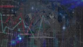 Animation of financial graphs, world map and data in navy digital space. Business, finance, network, digital interface and technology concept digitally generated video. - Powered by Shutterstock - Get 15% off with code: PIKWIZARD15