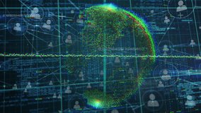 Animation of financial graphs, globe, cube and connections in navy digital space. Business, finance, network, digital interface and technology concept digitally generated video. - Powered by Shutterstock - Get 15% off with code: PIKWIZARD15