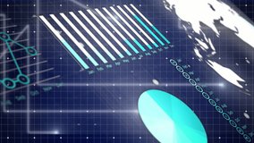 Animation of financial graphs, world map and data in navy digital space. Business, finance, network, digital interface and technology concept digitally generated video. - Powered by Shutterstock - Get 15% off with code: PIKWIZARD15