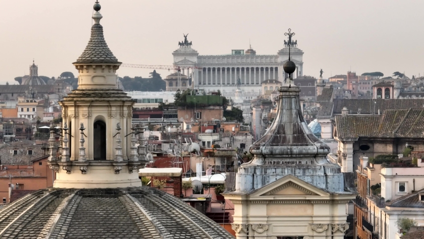 Panoramic view of Rome, Italy, Europe. Header with old Roma city for web. Beautiful Rome skyline in summer. Wide panorama of Rome against mountain. Nice scenery of Rome, cityscape of historical town. Royalty-Free Stock Footage #1092045145