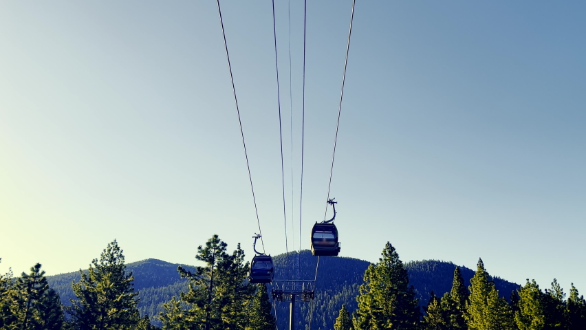 Cable car and tourist route and mountain climbing in California USA. Gondolas in Lake Tahoe, California