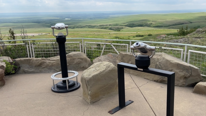 Scenic views from the top of cliffs at Head-Smashed-In Buffalo Jump near Fort Macleod, Alberta. 