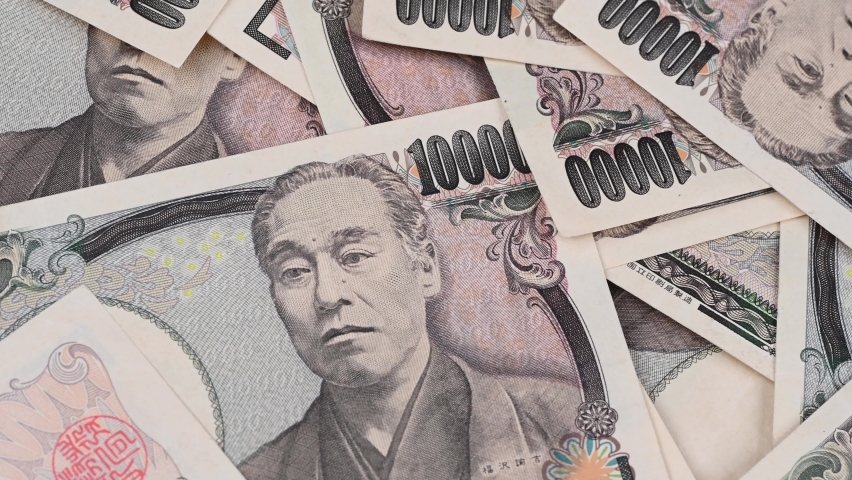 Closeup of Japanese accounting 1,000 yen banknotes money saving cash for the economy. Royalty-Free Stock Footage #1092057033