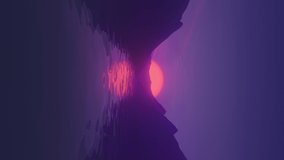 Vertical Warm Magenta Hazy 3D Rendered Terrain Landscape with Looping Calm Water 