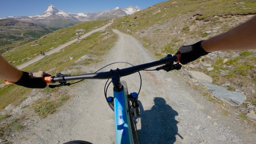 First person view of mountain biker descending a trail  | Shutterstock HD Video #1092062299
