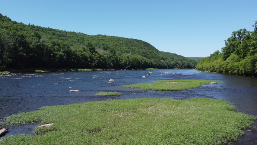 Aerial view of the Delaware River in New York State
