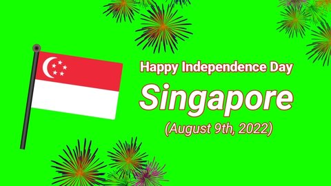 Text animation of singapore independence day with flag and fireworks illustration. 