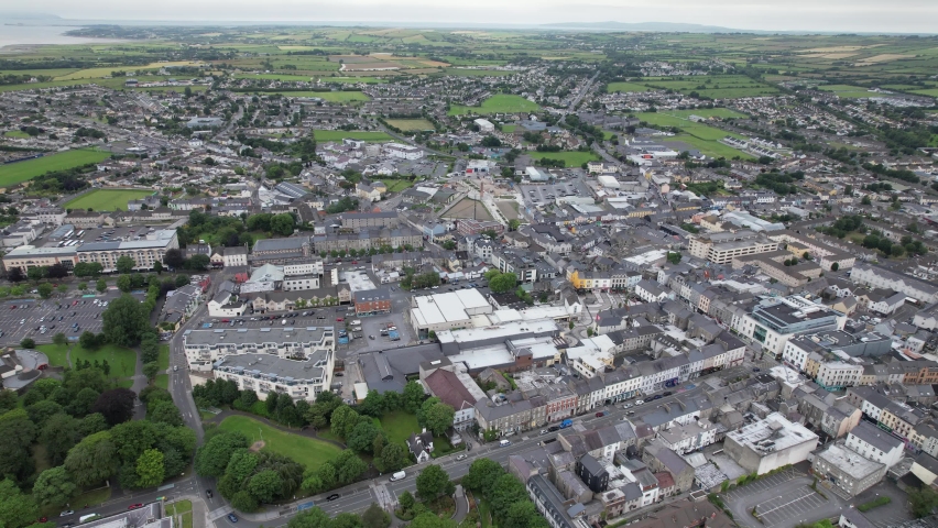 Tralee town centre County Kerry Ireland rising drone aerial view