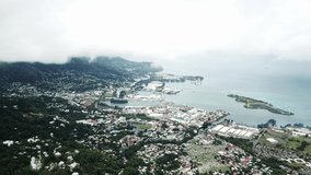 Aerial footage of the beautiful coastline of Mahe, Seychelles
