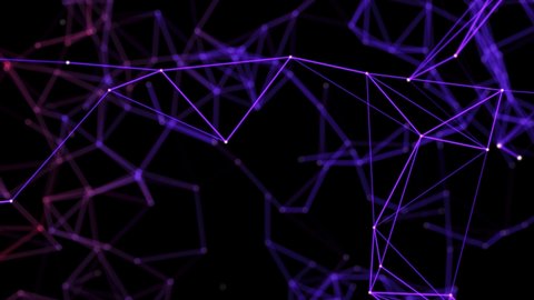 Abstract background of neon purple moving lines and dots connected to form a plexus. Seamless looped repetitive animation. Science and technology, network and business BG. High quality 4k footage 库存视频