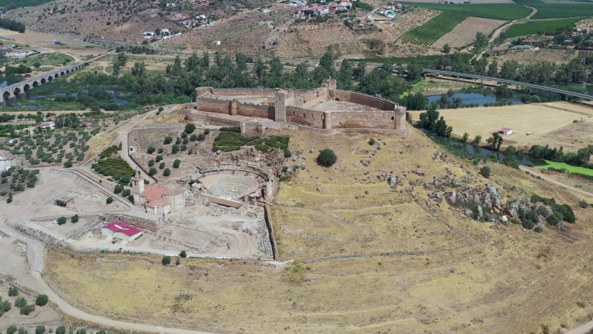 Aerial view of Medellin, a Spanish municipality in the province of Badajoz, in the autonomous community of Extremadura. Spain