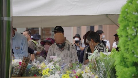 Nara, Japan - July 9 2022: Shinzo Abe Assassinated in Nara, Japanese People Laying Flowers and Paying Respects to His Legacy 